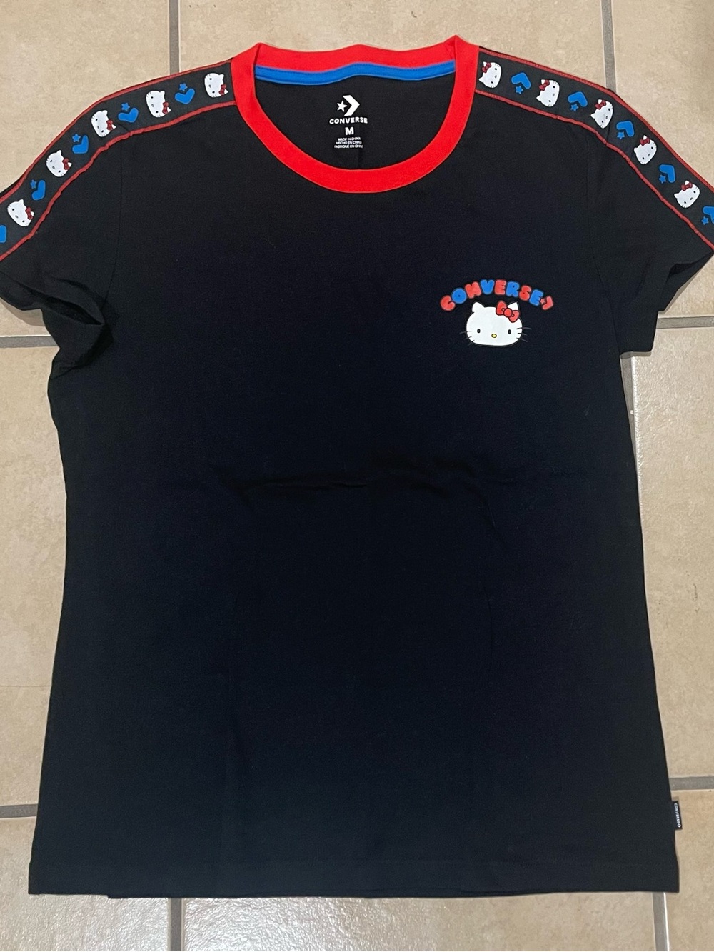 Converse x Hello Kitty Black Graphic Tee with Red Trim